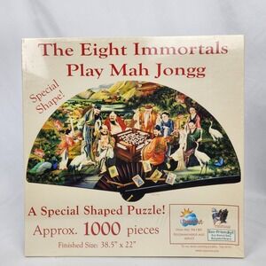 New Sealed SunsOut "The Eight Immortals Play Mah Jongg" Fan Shaped Puzzle
